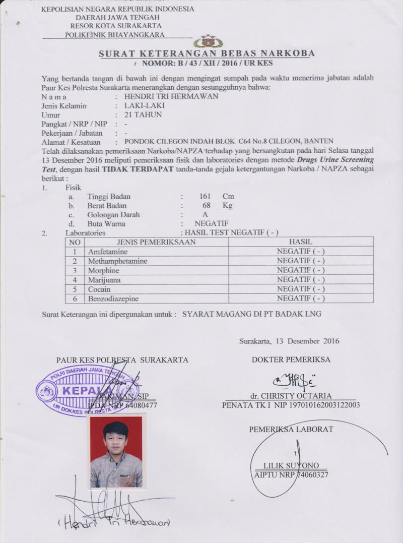 Cara Membuat Surat Keterangan Bebas Narkoba Contoh