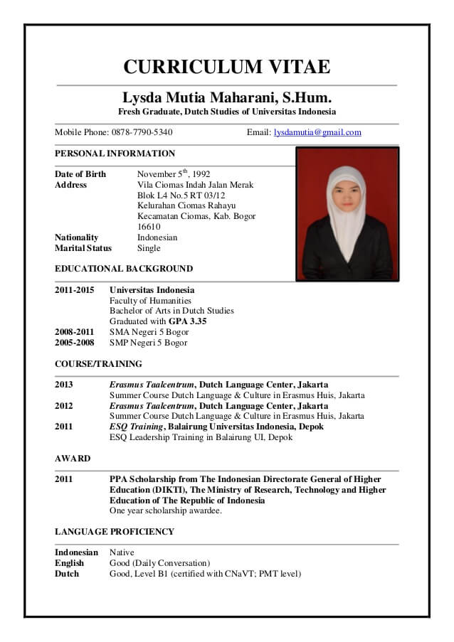 Contoh Biodata Diri Dalam Bahasa Inggris