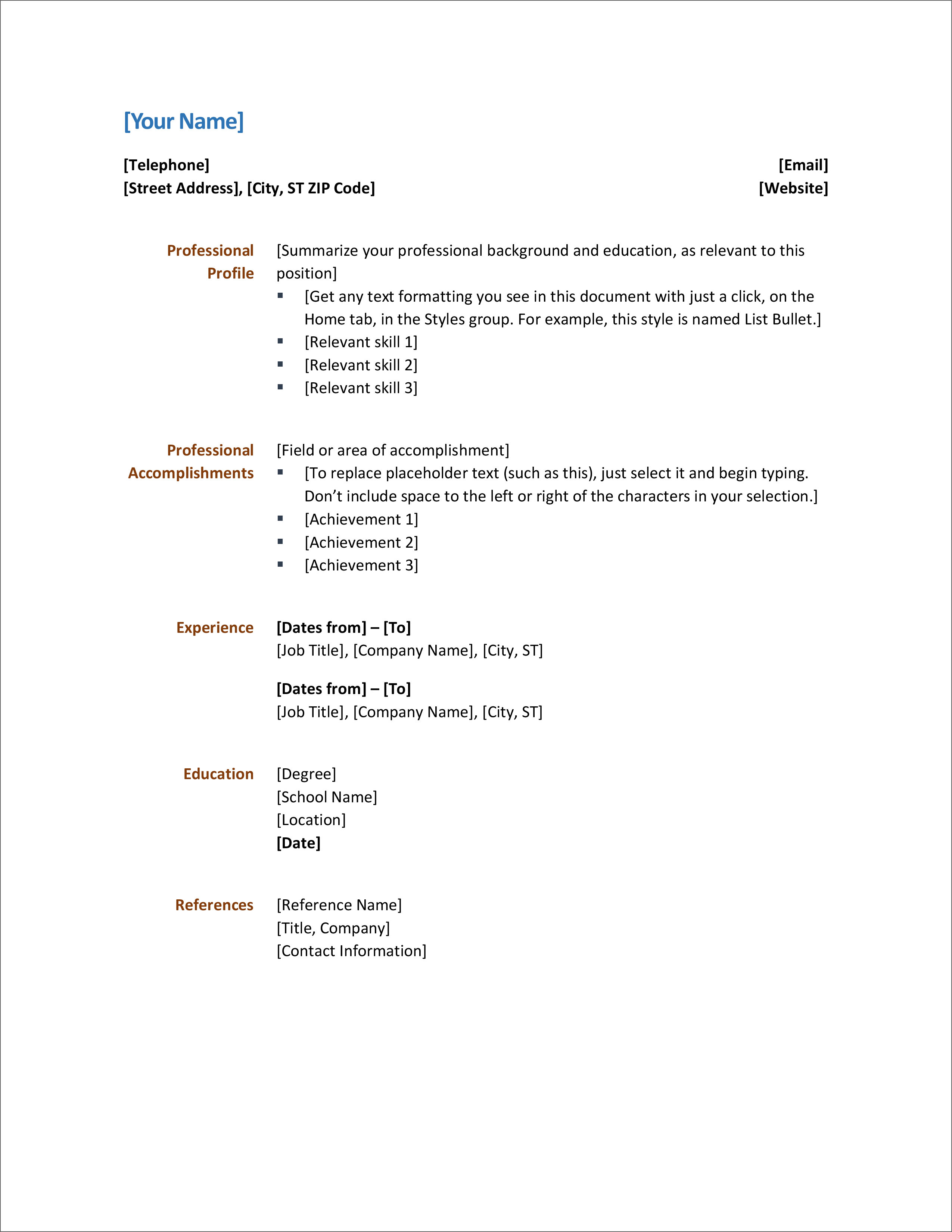 Free Modern Resume / CV Templates